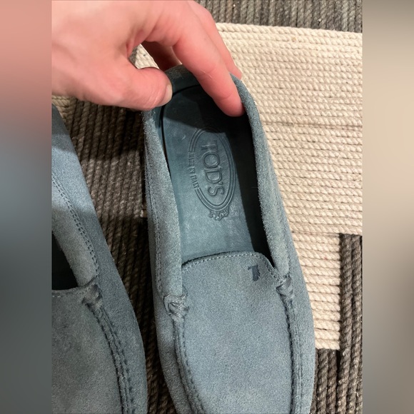 Tods Women’s Loafer Moccasins Driving Moc Teal Turquoise Suede 6.5 Designer - Picture 6 of 9